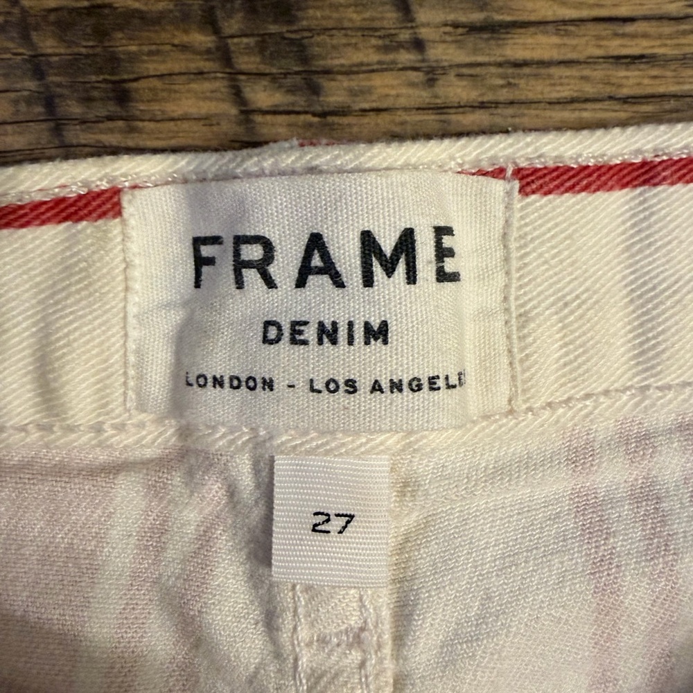 Frame Denim Red and Cream Striped High-Rise Jean Shorts - Picture 5 of 5